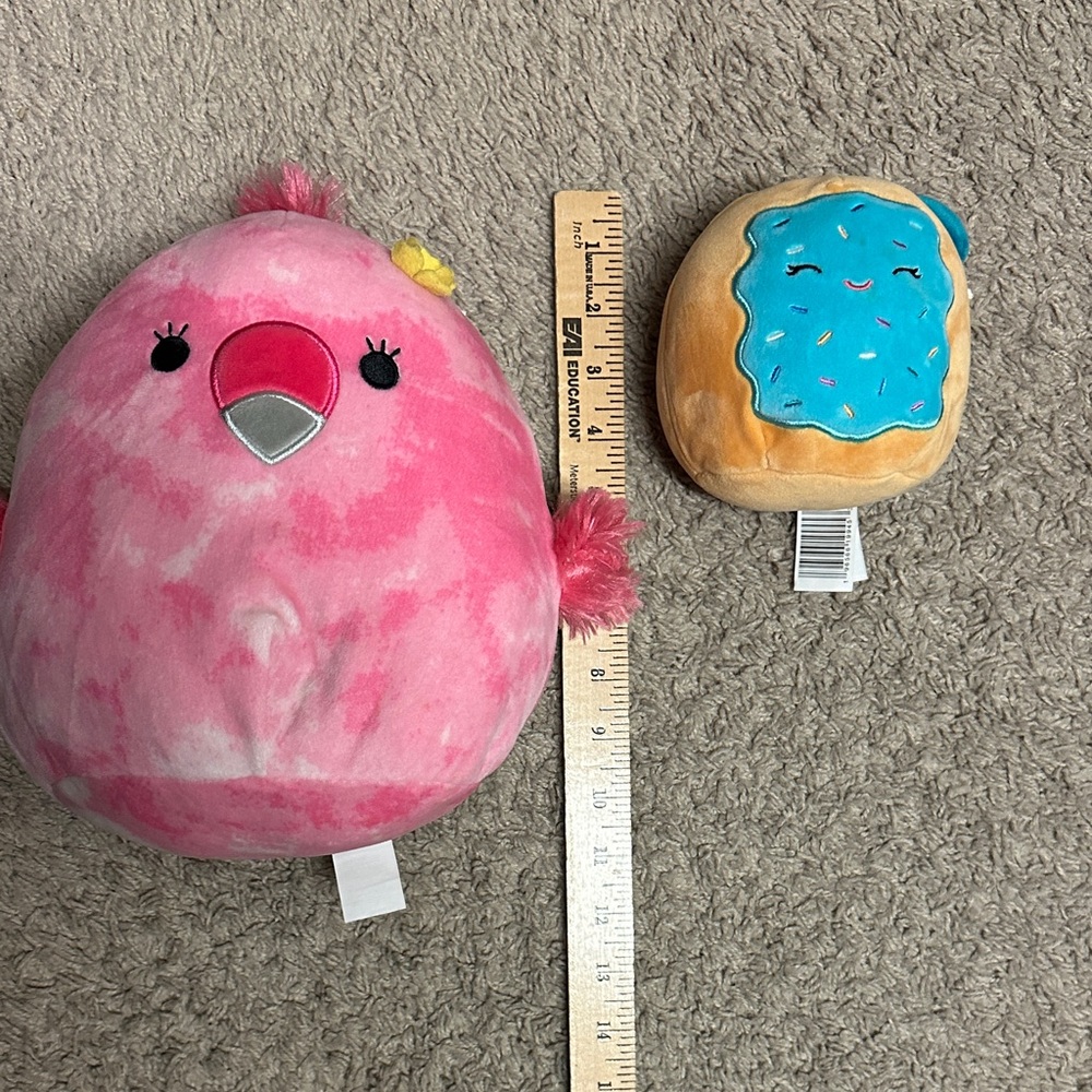Two Squishmallows Pink Bird and Blue Frosted Pastry Plush Set